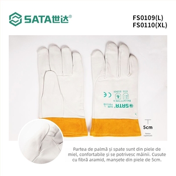 Mănuși de sudură din piele de vită, izolație termică, Sata/Shida, protecție la sudură
