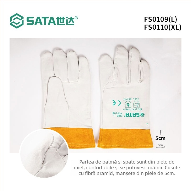 Mănuși de sudură din piele de vită, izolație termică, Sata/Shida, protecție la sudură