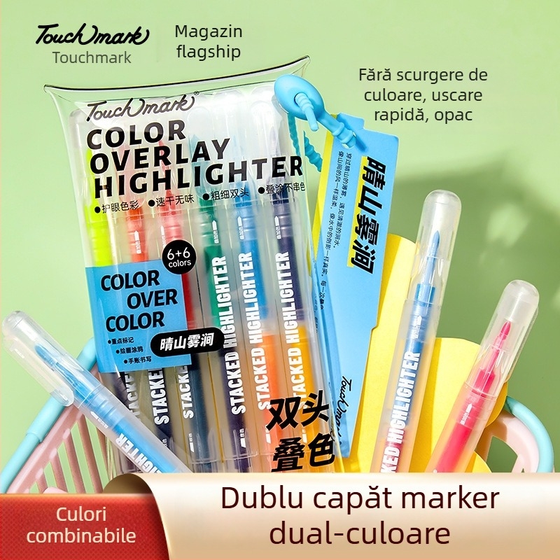 Touchmark Marker dublu vârf pentru evidențiere, corp din plastic, TK-DSYGB, erasabil, pentru elevi