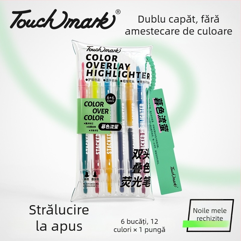 Touchmark Marker dublu vârf pentru evidențiere, corp din plastic, TK-DSYGB, erasabil, pentru elevi