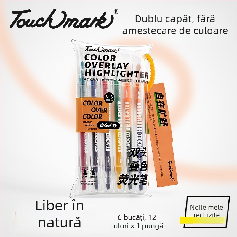 Touchmark Marker dublu vârf pentru evidențiere, corp din plastic, TK-DSYGB, erasabil, pentru elevi