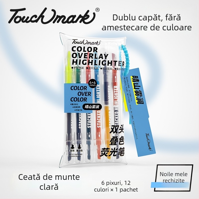 Touchmark Marker dublu vârf pentru evidențiere, corp din plastic, TK-DSYGB, erasabil, pentru elevi