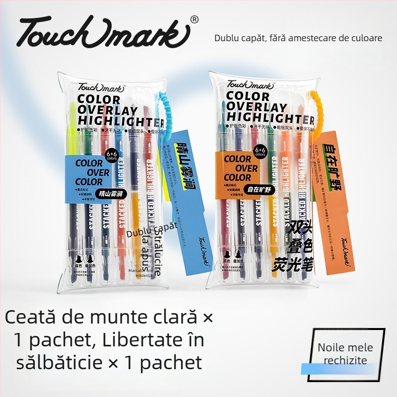 Touchmark Marker dublu vârf pentru evidențiere, corp din plastic, TK-DSYGB, erasabil, pentru elevi