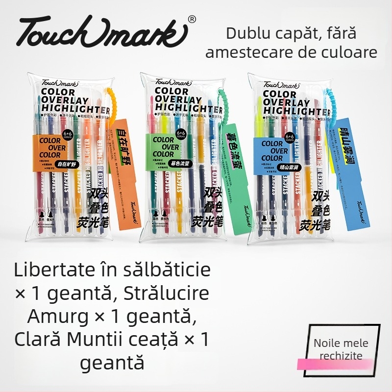 Touchmark Marker dublu vârf pentru evidențiere, corp din plastic, TK-DSYGB, erasabil, pentru elevi