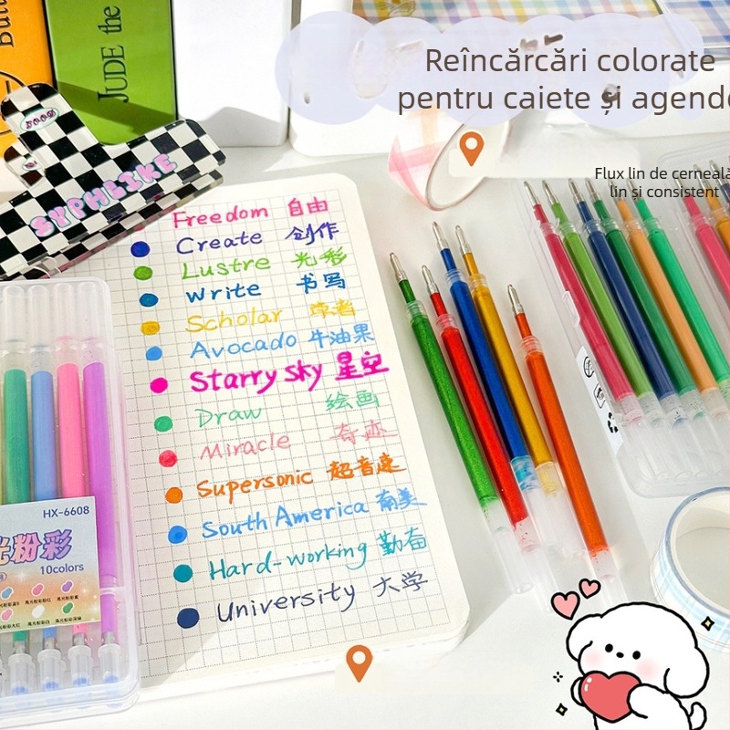 Refil pentru stilou gel, 0,7 mm, corp din plastic, ambalaj în cutie, brand Hundred Gold, potrivit pentru desen manual