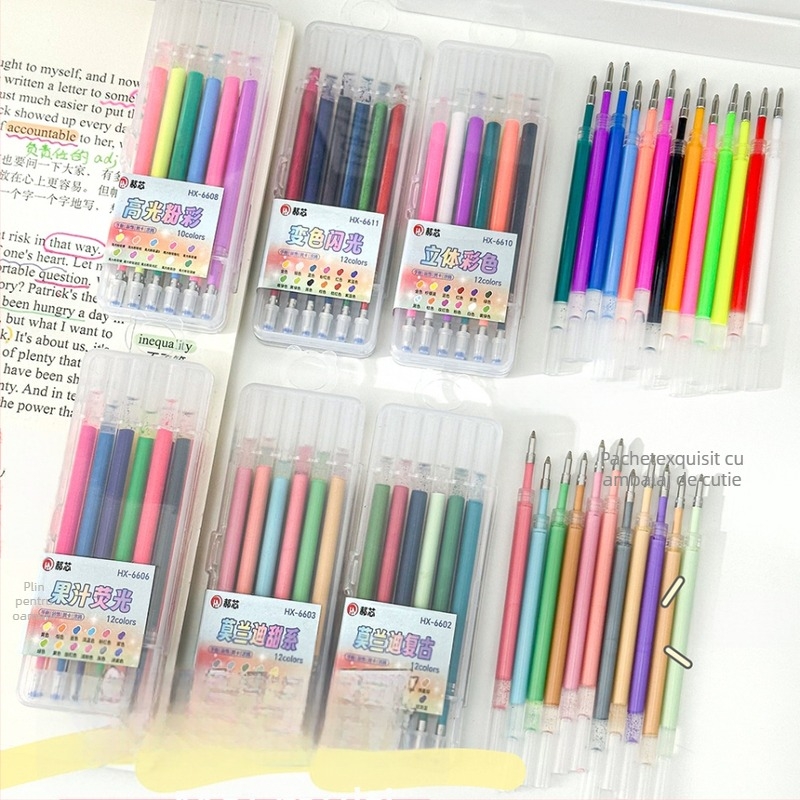 Refil pentru stilou gel, 0,7 mm, corp din plastic, ambalaj în cutie, brand Hundred Gold, potrivit pentru desen manual