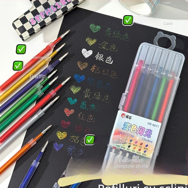 Refil pentru stilou gel, 0,7 mm, corp din plastic, ambalaj în cutie, brand Hundred Gold, potrivit pentru desen manual