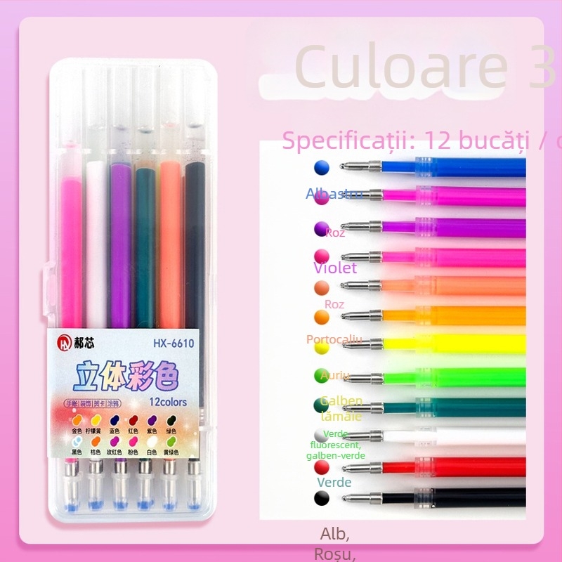 Refil pentru stilou gel, 0,7 mm, corp din plastic, ambalaj în cutie, brand Hundred Gold, potrivit pentru desen manual