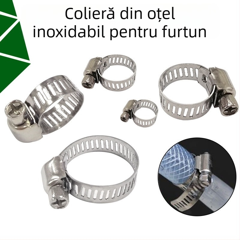 Colier furtun din oțel inoxidabil, stil american, conexiune gaz; Diametru nominal: așa cum este arătat în poză; Diametru de fixare: așa cum este arătat în poză