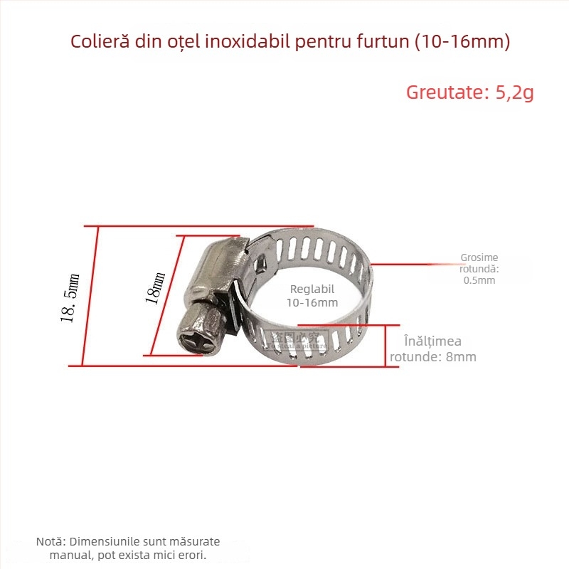 Colier furtun din oțel inoxidabil, stil american, conexiune gaz; Diametru nominal: așa cum este arătat în poză; Diametru de fixare: așa cum este arătat în poză