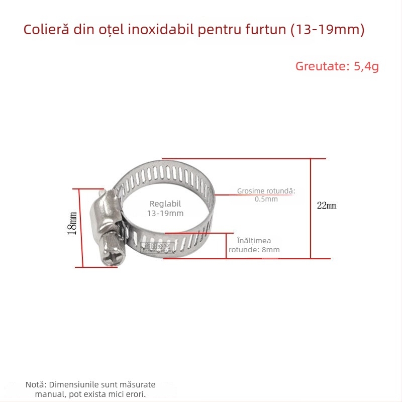 Colier furtun din oțel inoxidabil, stil american, conexiune gaz; Diametru nominal: așa cum este arătat în poză; Diametru de fixare: așa cum este arătat în poză