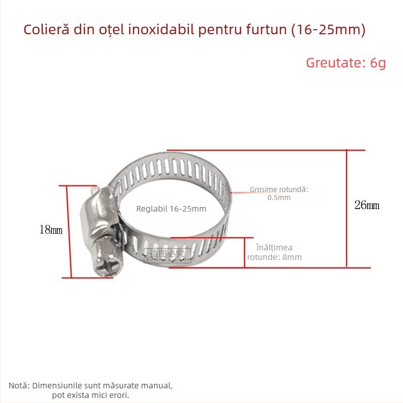 Colier furtun din oțel inoxidabil, stil american, conexiune gaz; Diametru nominal: așa cum este arătat în poză; Diametru de fixare: așa cum este arătat în poză