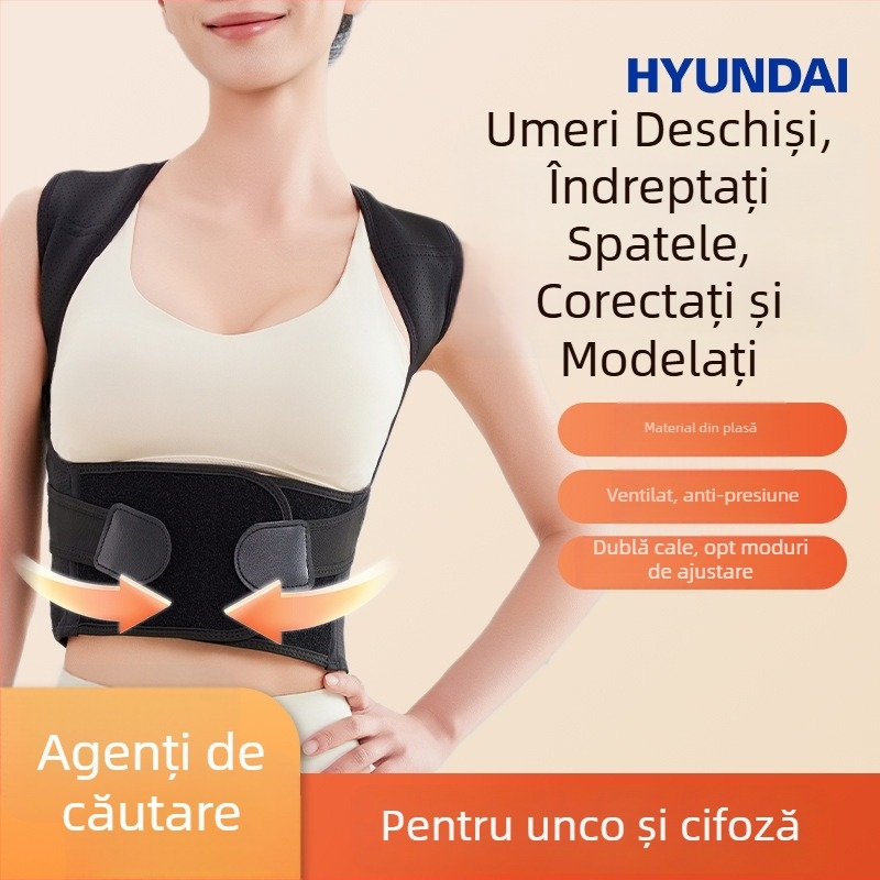HYUNDAI Centură de corecție a posturii, cu umeri deschiși, respirabilă, anti-cifoze, potrivire universală, model HD-H-1BK2