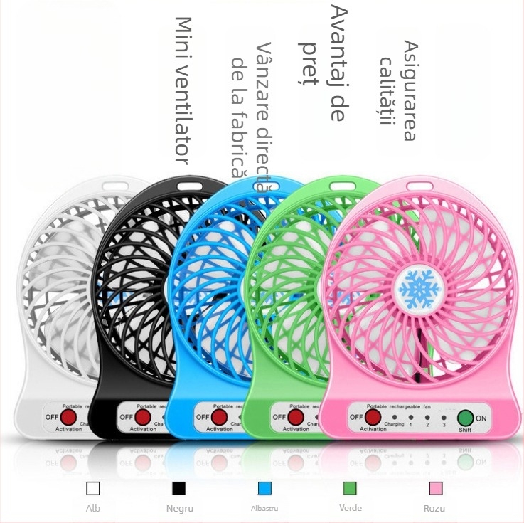 Ventilator portabil cu USB, reîncărcabil, silențios, PVC, stil birou, personalizare disponibilă