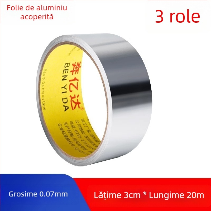 Bandă din folie de aluminiu fără substrat, rezistentă la temperaturi înalte, impermeabilă, pentru protecție exterioară și înfășurare a conductelor metalice