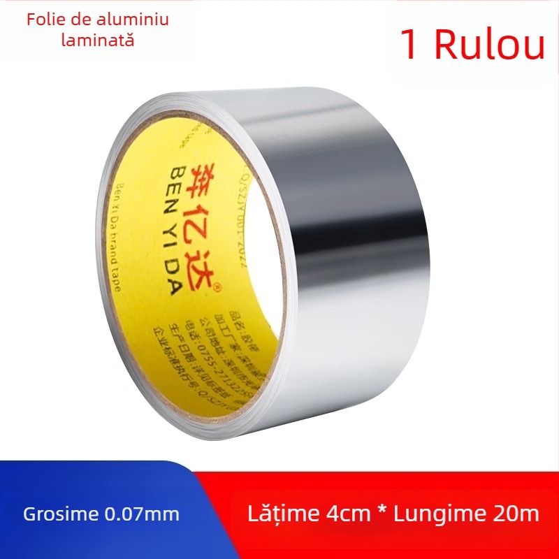 Bandă din folie de aluminiu fără substrat, rezistentă la temperaturi înalte, impermeabilă, pentru protecție exterioară și înfășurare a conductelor metalice