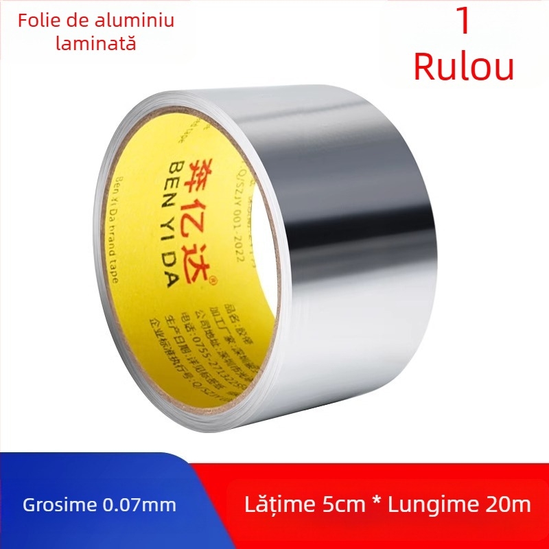 Bandă din folie de aluminiu fără substrat, rezistentă la temperaturi înalte, impermeabilă, pentru protecție exterioară și înfășurare a conductelor metalice
