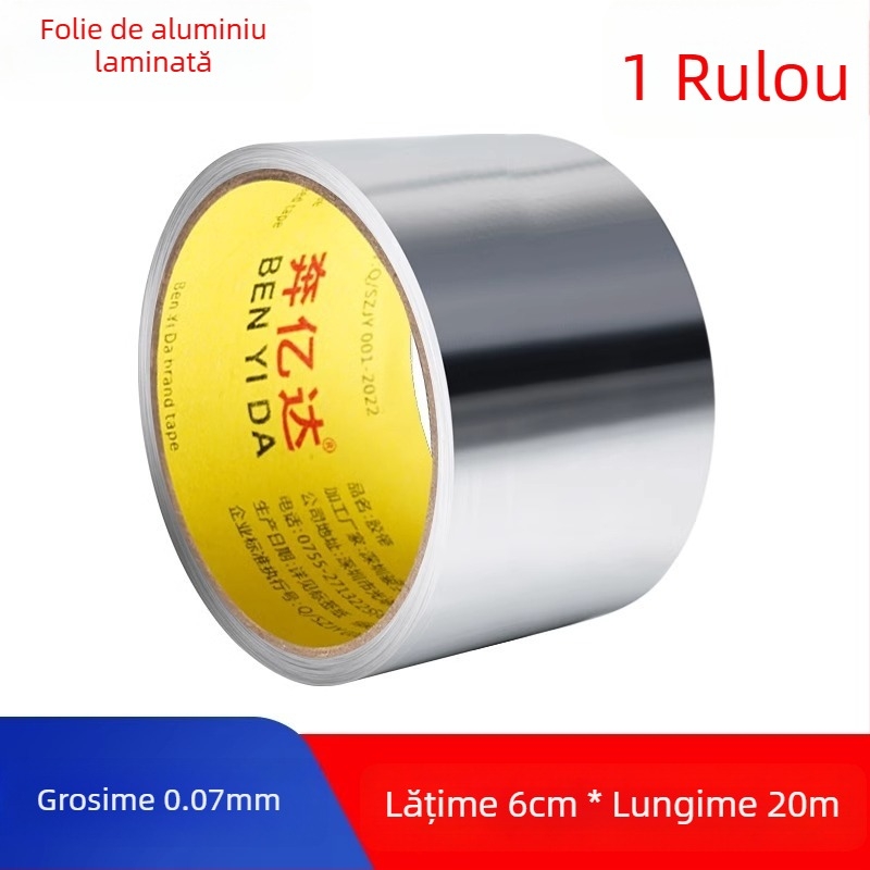 Bandă din folie de aluminiu fără substrat, rezistentă la temperaturi înalte, impermeabilă, pentru protecție exterioară și înfășurare a conductelor metalice