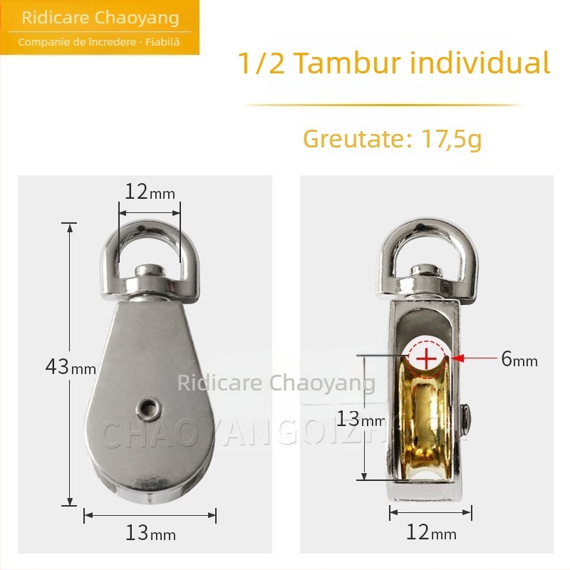 Bloc de roți pentru ridicare cu tambur mobil — cârlig în formă de U, oțel inoxidabil 304, design compact