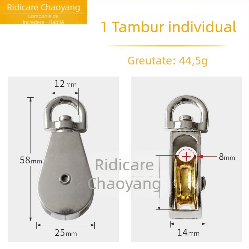 Bloc de roți pentru ridicare cu tambur mobil — cârlig în formă de U, oțel inoxidabil 304, design compact