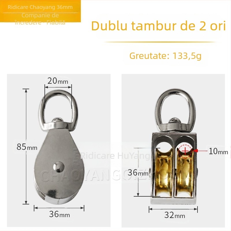 Bloc de roți pentru ridicare cu tambur mobil — cârlig în formă de U, oțel inoxidabil 304, design compact