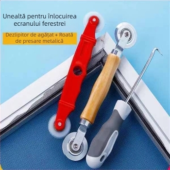 Unealtă pentru montaj plasă de fereastră cu rolă, pentru instalarea plasei anti-țânțari (include rolă, bandă și cârlig)