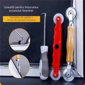 Unealtă pentru montaj plasă de fereastră cu rolă, pentru instalarea plasei anti-țânțari (include rolă, bandă și cârlig)