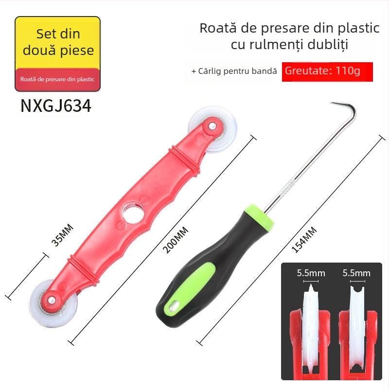 Unealtă pentru montaj plasă de fereastră cu rolă, pentru instalarea plasei anti-țânțari (include rolă, bandă și cârlig)