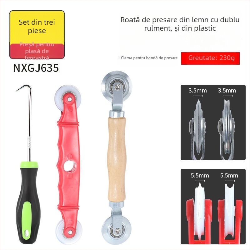 Unealtă pentru montaj plasă de fereastră cu rolă, pentru instalarea plasei anti-țânțari (include rolă, bandă și cârlig)