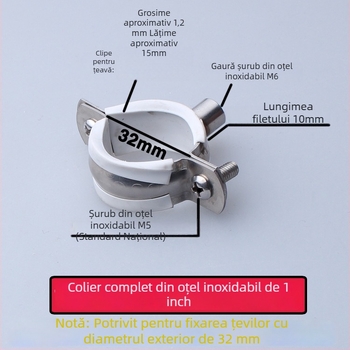 Colier din oțel inoxidabil pentru conducte de apă cu clips PVC pentru drenaj, suport fix; diametru nominal 75 mm, diametru de fixare 75 mm