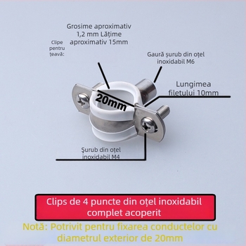 Colier din oțel inoxidabil pentru conducte de apă cu clips PVC pentru drenaj, suport fix; diametru nominal 75 mm, diametru de fixare 75 mm