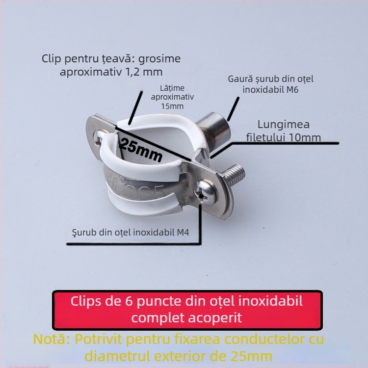 Colier din oțel inoxidabil pentru conducte de apă cu clips PVC pentru drenaj, suport fix; diametru nominal 75 mm, diametru de fixare 75 mm
