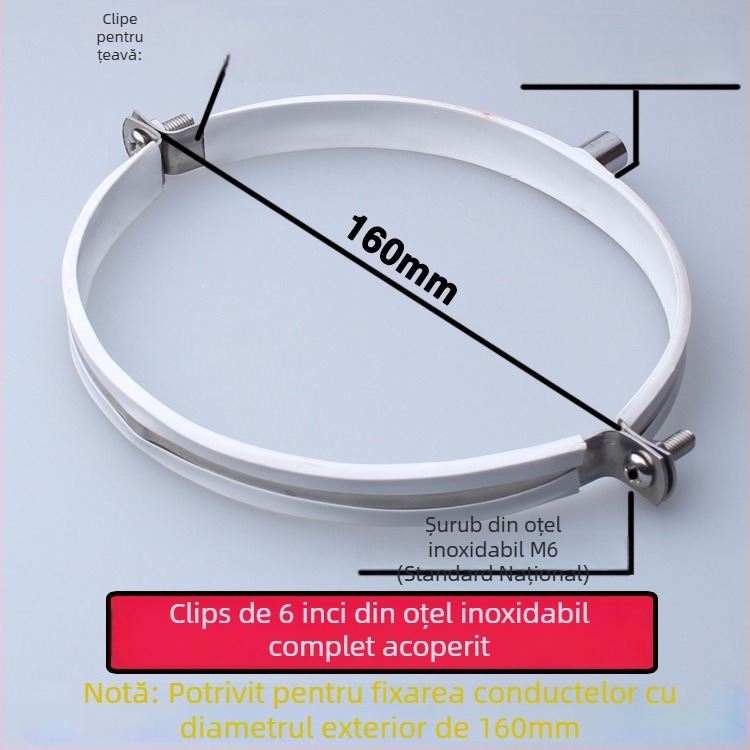 Colier din oțel inoxidabil pentru conducte de apă cu clips PVC pentru drenaj, suport fix; diametru nominal 75 mm, diametru de fixare 75 mm