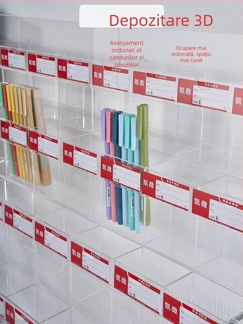 Raft de expunere pentru pixuri și markere, acrilic, pagodă cu mai multe niveluri, formă pătrată, Geddes