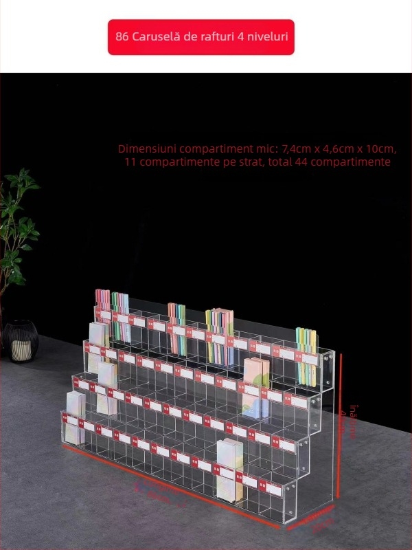 Raft de expunere pentru pixuri și markere, acrilic, pagodă cu mai multe niveluri, formă pătrată, Geddes