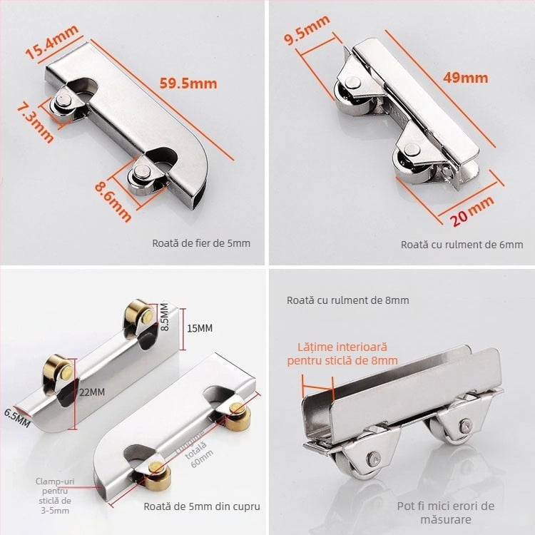 Roată de clemă pentru sticlă, vitrină display, oțel inoxidabil/otel, Ø exterior 7.3, ax Ø3.7, încărcare maximă 15 kg
