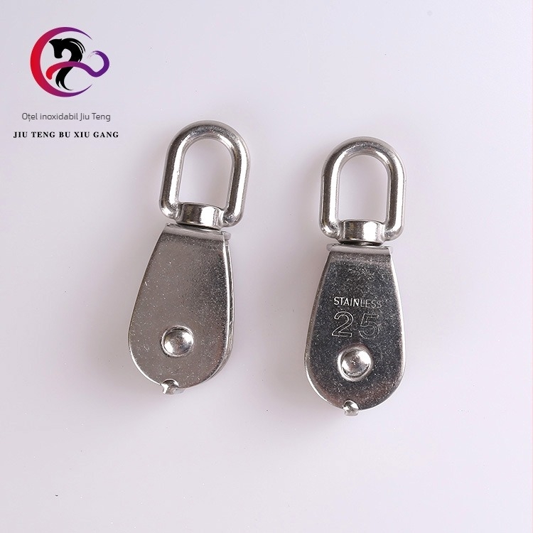 Roată din oțel inoxidabil 304 pentru ridicare, cu inel de suspensie, disponibilă în variante simple și duble, model M100.