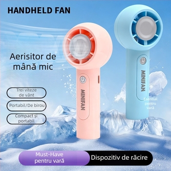 Ventilator portabil cu USB, reîncărcabil, 5V 2.5W, 3 trepte de viteză, baterie încorporată 300–500 mAh