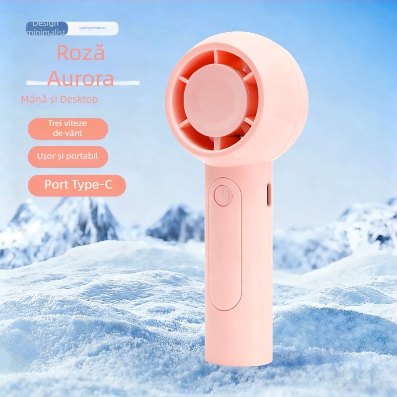 Ventilator portabil cu USB, reîncărcabil, 5V 2.5W, 3 trepte de viteză, baterie încorporată 300–500 mAh