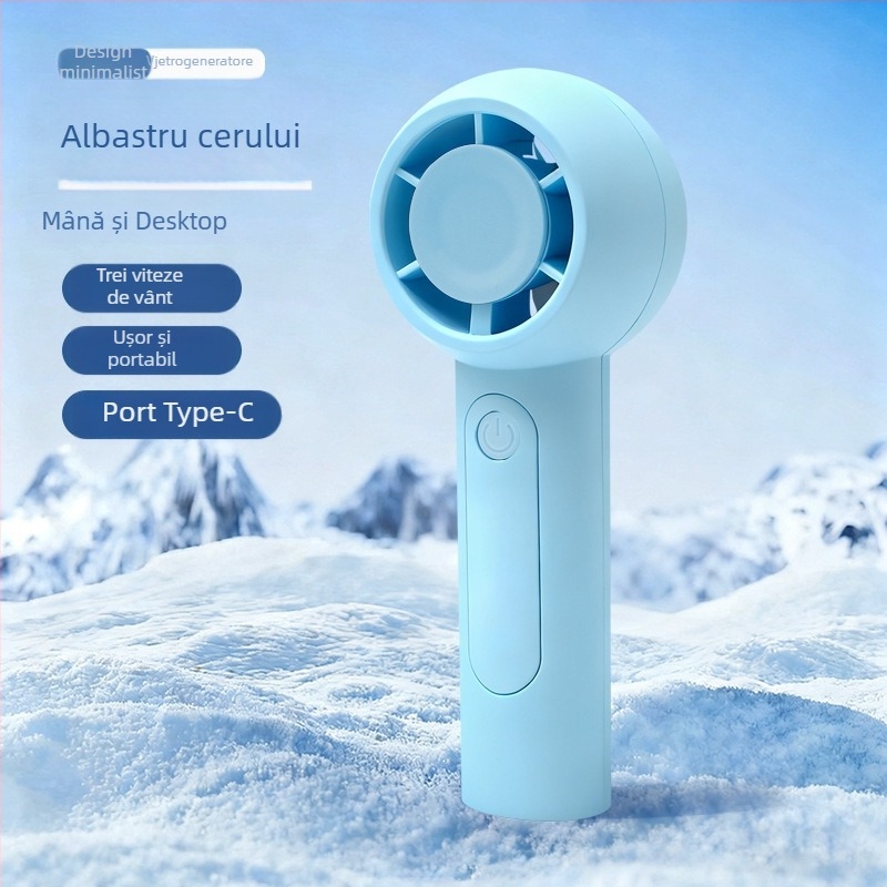 Ventilator portabil cu USB, reîncărcabil, 5V 2.5W, 3 trepte de viteză, baterie încorporată 300–500 mAh