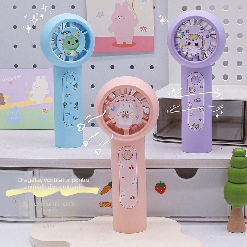 Ventilator portabil cu USB, reîncărcabil, 5V 2.5W, 3 trepte de viteză, baterie încorporată 300–500 mAh