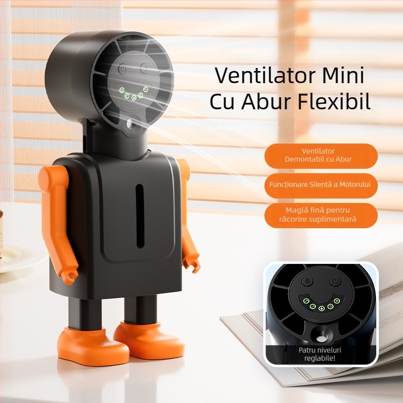 Ventilator manual cu pulverizare, afișaj digital, baterie încorporată 1200-2000mAh, motor brushless, 4 viteze, funcție de pulverizare