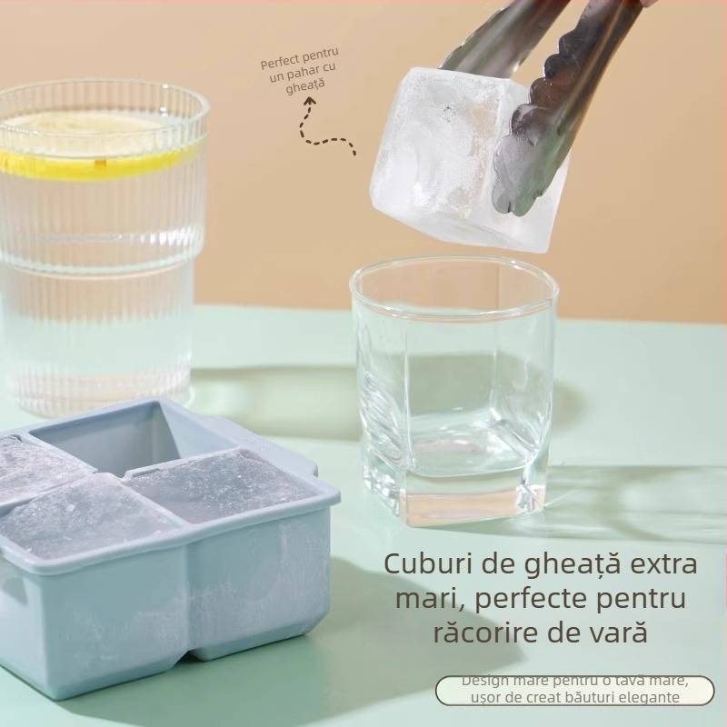 Tavă pentru cuburi de gheață din silicon, cu capac, congelare rapidă, eliberare ușoară
