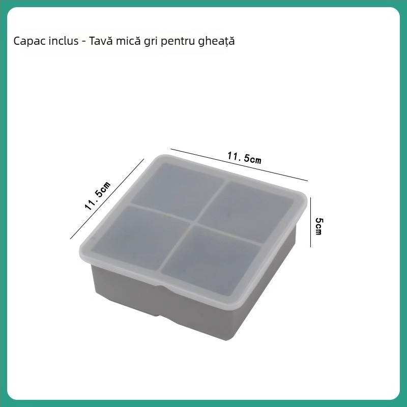 Tavă pentru cuburi de gheață din silicon, cu capac, congelare rapidă, eliberare ușoară