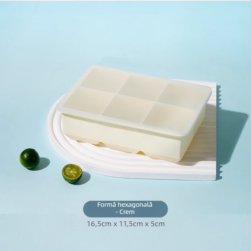 Tavă pentru cuburi de gheață din silicon, cu capac, congelare rapidă, eliberare ușoară