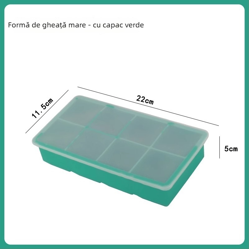 Tavă pentru cuburi de gheață din silicon, cu capac, congelare rapidă, eliberare ușoară