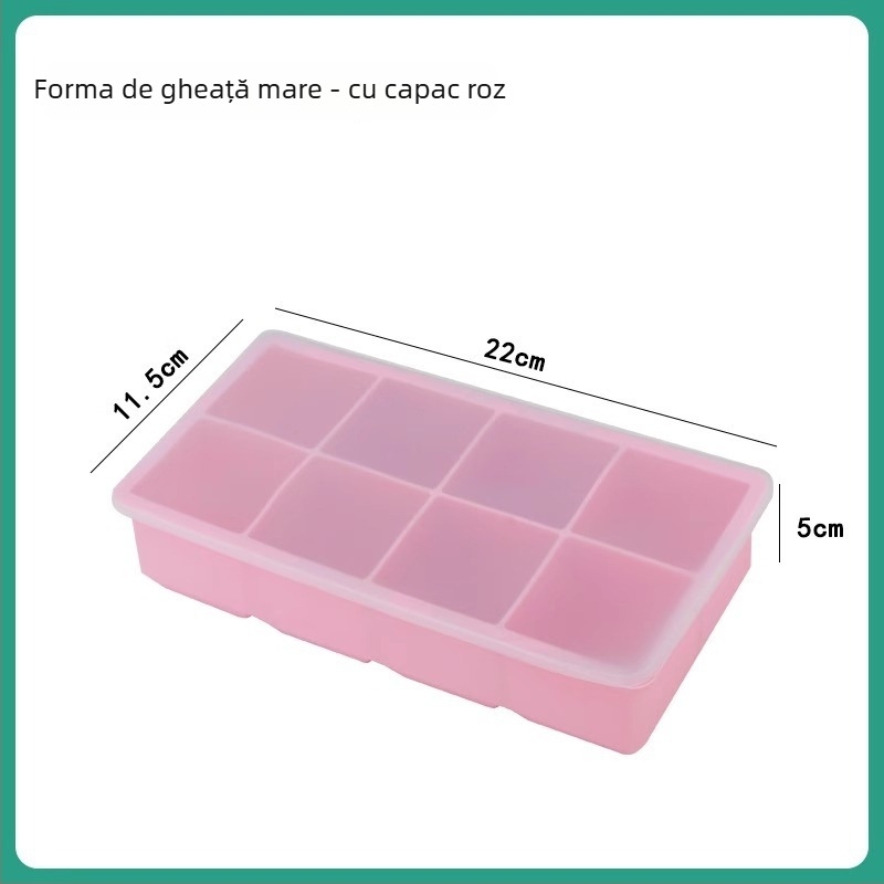 Tavă pentru cuburi de gheață din silicon, cu capac, congelare rapidă, eliberare ușoară