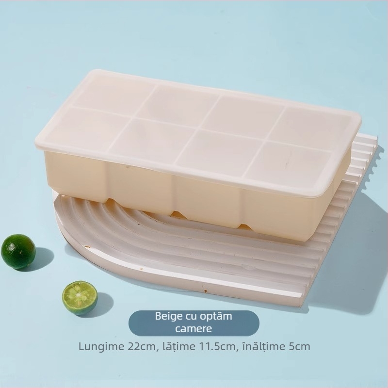 Tavă pentru cuburi de gheață din silicon, cu capac, congelare rapidă, eliberare ușoară