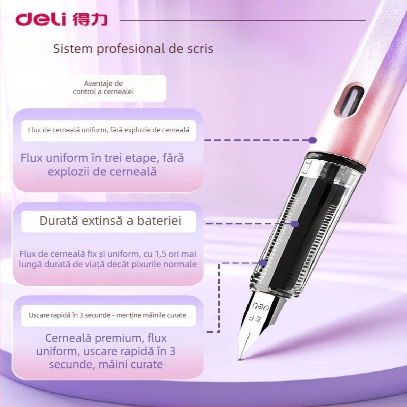 Stilou pentru elevi din învățământul primar, clasa a III-a–a IV-a, cu sac de cerneală înlocuibil, model Xws-gb 1016-1, carcasă din plastic