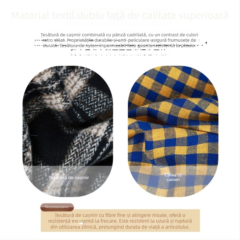 Geantă de subraț din pluș, cu model carouri și leopard, formă verticală pătrată, închidere cu lacăt